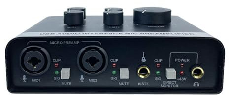 Fockety USB Audio Interface, 48V Power Computer Recording Sound Card USB Sound Interface Mic Preamplifier with XLR 1/4in Jack for PC Recording Podcasting