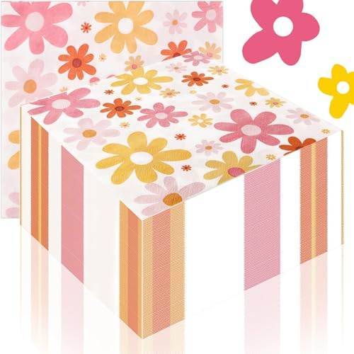 100 Serviette Papier Fleur pour les Anniversaires, les Partys, les Mariages, la Kommunion et les Célébrations Décoration de Table