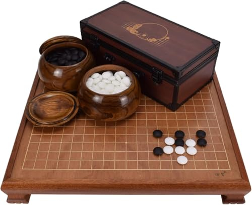 Juego de Mesa de Go de Madera 19X19 Tablero Grabado - Piedras Convexas Dobles - Cuencos de Madera Maciza - Caja de Almacenaje de Aleación de Aluminio, Clásico Juego de Mesa de Estrategia Chino