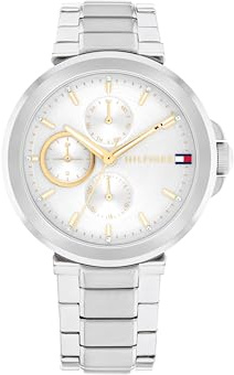 Tommy Hilfiger Orologio Analogico Multifunzione al Quarzo da Donna con Cinturino in Acciaio Inossidabile Argentato - 1782753
