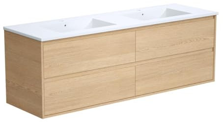 Vente-unique-Mobile per bagno sospeso con lavabo da incasso 150 cm Placcatura rovere - MILIPAM