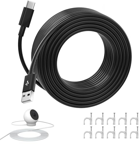 10M USB C Ladekabel für Xiaomi Smart Kamera C500 Pro C400 Verlängerungskabel Überwachungskamera für Mi Wireless Outdoor Security Kamera 1080p 2K Magnetic Mount Langes Typ C Ladekabel für EZVIZ Schwarz