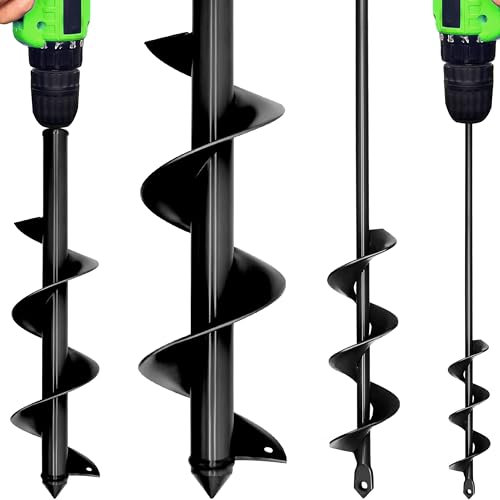 4x42cm 9x40cm Auger Drill Bit Set,Garden Heavy Duty Spiral Auger For Planting Bulbs Sendings,Post Hole Digger,Repairing Fence,Cultivating,Black