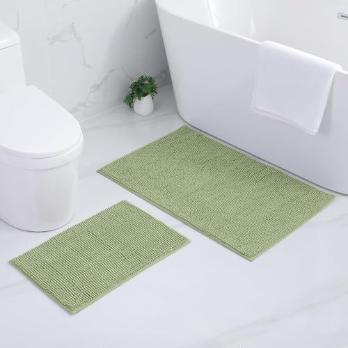 Homaxy Chenille Badezimmerteppich Set 2 teilig rutschfeste Badematte Set Weich Saugfähige Badteppich Waschbar Badvorleger - 40x60 cm+60x90 cm, Salbeigrün