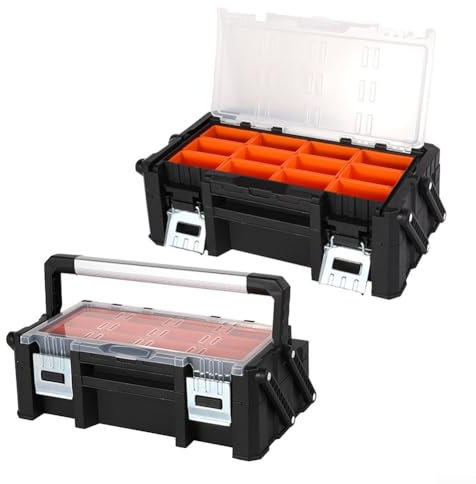 Grande organizer a 2 strati per viti, cassetta degli attrezzi per una conservazione efficiente 46 x 24 x 14 5 cm
