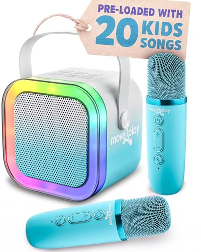 Move2Play, Mini machine à karaoké pour enfants | Comprend plus de 20 chansons pour enfants | 2 microphones | Connexion avec Bluetooth | Cadeau d'anniversaire | Âges 2, 3, 4, 5 ans et plus | Filles