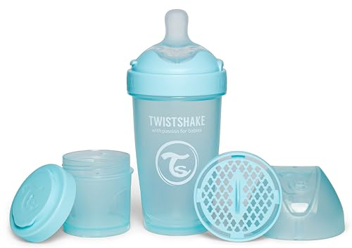 Twistshake Pro Double Anti-Kolik Babyflasche mit Milchpulverbehälter und Mixer - 260 ml | Silikon-Brustwarze mit mittlerem Durchfluss | BPA-freie Babymilchflasche | Geeignet für Babys ab 2m+ | Blau