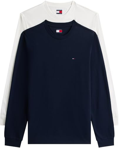 Tommy Jeans Camiseta TJM Slim para Hombre, Paquete de 2 Unidades, L/S EXT DM0DM22148 L/S, Multicolor (Crudo/Azul Marino Oscuro), XXL, Multi (Crudo/Azul Marino Nocturno Oscuro), XXL