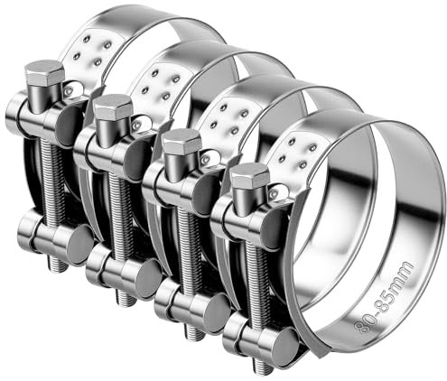 TXXATX 4 Pièces Collier Echappement 80-85 mm Collier de Serrage Inox Collier Echappement Moto pour Accessoires de Tuyaux D'échappement Tuyaux Gaines Ventilation