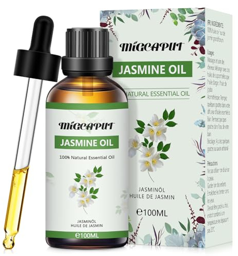 MIGCAPUT Aceite Esencial de Jazmín 100ML, 100% Natural Aceite de Fragancia Premium, Aceites Esenciales de Aromaterapia para Humidificador Difusor, SPA, Masaje, Dormir, Jabón Artesanal