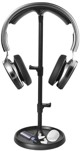Eclove Supporto per Cuffie, Porta Cuffie Curvo con Vassoio Portaoggetti, Porta per Cuffie da Tavolo con Base, Gancio per Cuffie Universale da Scrivania per Tutte le Cuffie da Gioco/Cuffie da Desktop