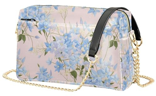 linqin Blå Klematis blommor crossbody väskor för kvinnor veganskt läder dammode plånböcker vattentät axelväska för kvinnor