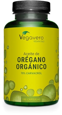 Aceite de Orégano Vegavero | El ÚNICO ORGÁNICO Y VEGANO | Antioxidante + Cándida + Antiinflamatorio Natural | Oregano Oil | 70% Carvacrol + 2,5% Timol | Sin Aditivos