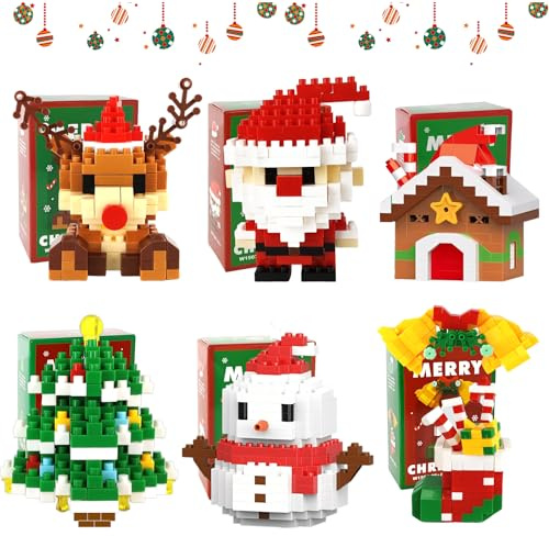 Audasi 6 Pcs Christmas Building Block Set, Santa Claus Design Building Blocks Set Mini Building Figures Christmas Stocking Stuffers Gifts Creative Gift for Party Favors Kids Boys and Girls