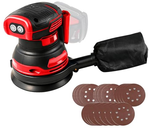 Akku-Exzenterschleifer kompatibel mit Milwaukee M18 18V Akku, 125mm Schleifteller, 11000 U/min Bürstenloser Motor Elektrischer Exzenterschleifer, 3 Leistungsstufe mit 20 Schleifpapieren