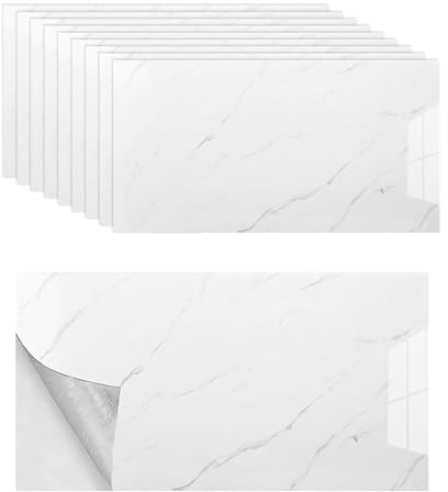10 piezas de pegatinas de azulejos con aspecto de mármol, 60 x 30 cm, azulejos autoadhesivos de cocina con mármol, azulejos adhesivos impermeables, paneles de pared autoadhesivos para pared de cocina