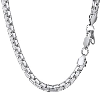 PROSTEEL Mens Necklace Chain Stylish Flat Box Chain Silver 26 Inch, Hypoallergenic 316L Stainless Steel Jewellery (with Gift Box)