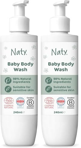 Naty Baby Waschgel 240ml – Waschlotion natürlichen Ursprungs, keine Tränen, ohne Duftstoffe, ohne Sulfate (SLS/SLES), dermatologisch getestet, vegan, zertifizierte Naturkostmetik (COSMOS Natural)
