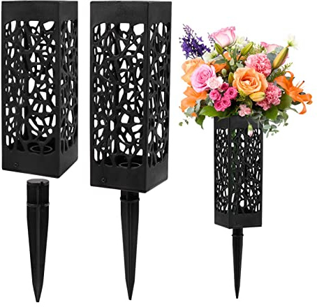 2pcs Cemetery Vases for Grave, 12'' Memorial Cemetery Floral Holder Grave Vase in Ground, Graveside Flower Holder Vases with Spikes & Drainage Holes for Gravestone Graveyard Headstone Decoration