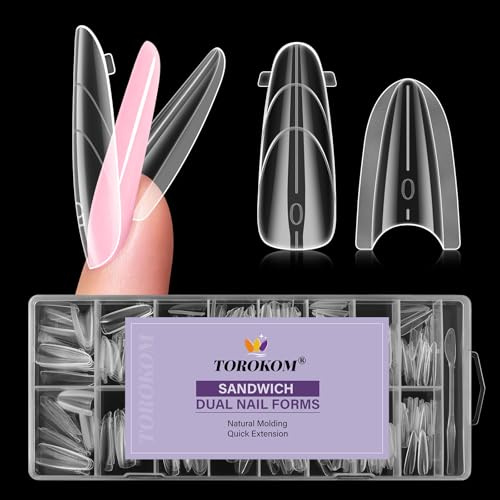 TOROKOM 256 PCS Forme Unghie Sandwich Dual, Stampi per Estensioni Rapide, Senza Forme di Carta, Riutilizzabili in Plastica per Builder Gel & Polygel (16 Misure，Ellissi)