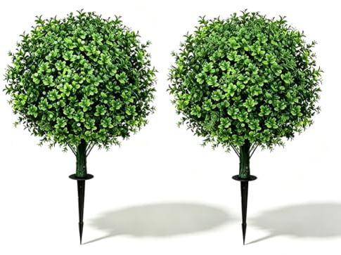 Juego de 2 bolas de boj artificiales de 60 cm, planta artificial de boj con estaca, plantas artificiales como flores falsas reales, plantas de plástico para salón, dormitorio, oficina, jardín