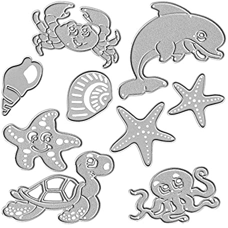 Hying Metal Sea Animals Dolphin Starfish Cutting Dies for Card Making, Shell Turtle Octopus Die Cuts Ocean Animals World Dies Stencil Embossing Tool Scrapbooking DIY Etched Craft Dies