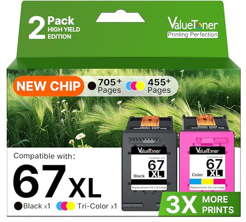67XL Ink Cartridges Black/Color Combo Pack Replacement for HP Ink 67 67XL HP67 HP67XL HP67 Ink Cartridges for DeskJet 2855e 4255e 2827e 4227e Envy 6055 6055e 6052 6455e 6452 6458 2-Pack