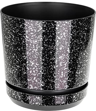 KORAD Black with Silver Flecks Indoor Plant Pots, 6 sizes, 25 colours – Plant Pot Planter with Drainage Holes and Matching Saucer for All Houseplants – Modern Home Decor Round Flower Pot (16 cm)