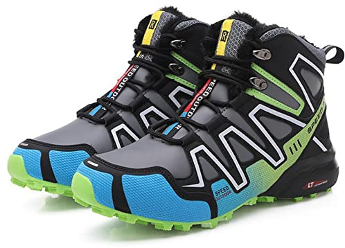 WYUKN Chaussures de Cyclisme VTT, Chaussures de Moto pour Hommes, Tissu Oxford, Chaussures de vélo imperméables, Baskets de randonnée en Plein air, Hiver,Green-43EU