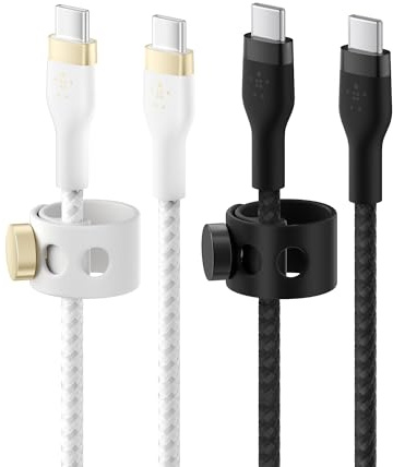 Belkin BoostCharge Pro Flex Braided USB C charger cable, USB-IF certified Power Delivery PD type C fast charging cable for iPhone 17, 16, Galaxy S24, S23, MacBook, iPad, Pixel, more – 1m, black/white