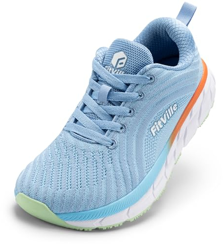 FitVille Damen Laufschuhe Weit Turnschuhe Atmungsaktiv Sportschuhe Leichte Barfußschuhe Joggingschuhe Sneaker Bequeme Walking Schuhe Breite Füße,Blau,42 EU,Weit