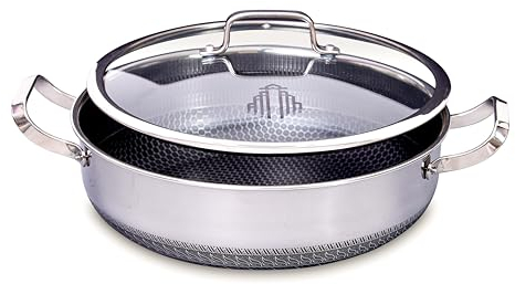 Casserole Dish with Lid Ovenproof Pot | Stainless Steel Hybrid | Toxin Free | Anti Scratch| Non Stick | 30cm | PFOA Free | Induction Compatiable | German C3+3 Coating | Multifuntion with Steamer