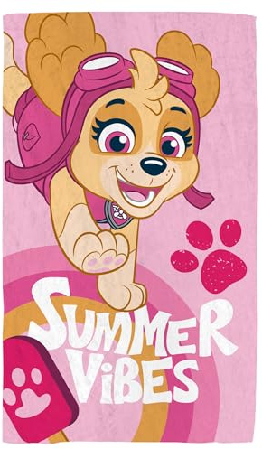 OMYDREAM Pat Patrouille Good Vibes Serviette de Bain et de Plage Enfant | 100% Coton | Oeko-TEX | 70x120 cm | Imprimé Fille | Rose