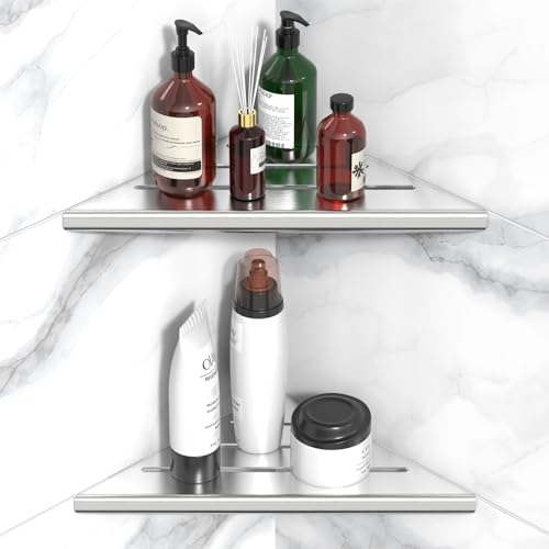 ZGTMSZ EstanteríA Ducha De Esquina De Acero Inoxidable 304 Cepillado, 353MM Estante De Esquina Empotrado para Azulejos, Estanteria BañO Montado En La Pared (2 Paquete, Plata)