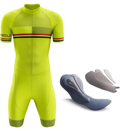 HECLOK Mens Cycling Skinsuit Competition Professional Padded One Piece Trisuit Bike Top Short,Triathlon Suit Men’s,Short Sleeve One Piece Bodysuit for Bicycle Training,Running,Swimming (TYP-4,XL)