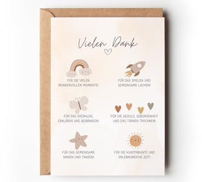 Paperlane by Essi Dankeskarte für Erzieherin Boho, Geschenkidee Abschied Kindergarten, Dankeschön Geschenk Tagesmutter, Grußkarte Kita Verabschiedung mit Kuvert Abschiedgeschenk (1 Karte mit Kuvert)