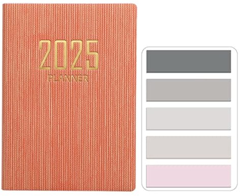 SamHeng Mini Agenda Tascabile 2025, Copertina in Pelle PU Agenda Giornaliera A7 Agenda Settimanale Appuntamenti Planner Diari Calendario Quaderno con Morandi Indice Segnalibri Adesivi (Rosa)