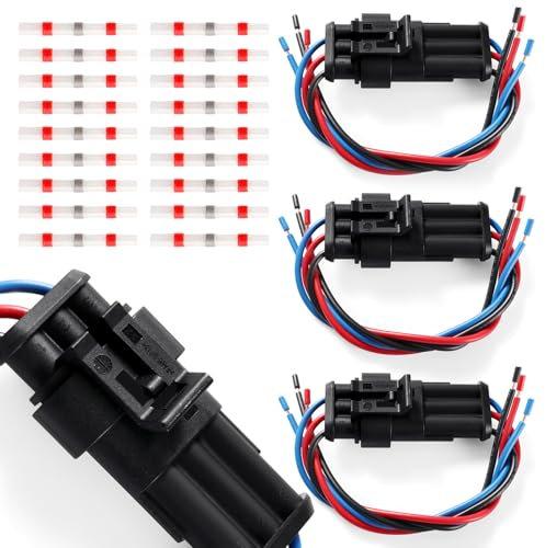 YIXISI 3 Juegos 3-Pin Kit de Clavija Conector de Electrico Impermeable con Cable de 20 AWG, Coche Impermeable Rápido Enchufe Terminal, con 18 Terminales de Soldadura, para Moto Coche Camión Marino