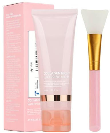 Ayzololo Collagen Night Wrapping Mask,Overnight Wrapping Mask,Peel Off Face Mask,Elasticity and Hydration Care,2.53 fl.oz(Brush Included)