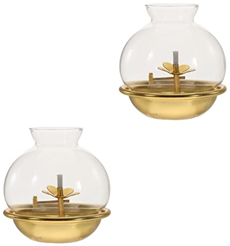 Alipis 2 Pièces Lampe à Beurre Diffuseur De Lumière Lampe à Huile D'autel Lanterne Kérosène Tiki Globes De Lampe à Pétrole Lanternes Mèches De Lampe à Huile Bougie Parfumé Un Verre