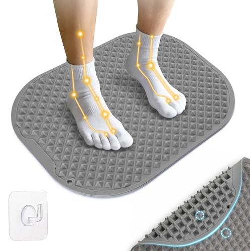 GEENOA Upgrade Silicone Foot Massager Mat with Dual-Side Usage, Large Reflexology Mat for Feet Relaxation, Foldable Foot Acupressure Mat, Portable Standing Desk Mat for Pain, Fatigue Relief(Gray-L)
