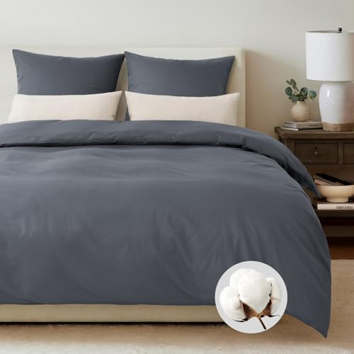 Duvetnova Bettwäsche 155x220 Baumwolle Grau,Bettwäsche Grau 1 Bettbezug 155x220 Baumwolle + 1 Kissenbezug 80x80 cm,ÖKO-TEX Bettwäsche-Sets 100% Baumwolle Einfarbig mit Reißverschluss