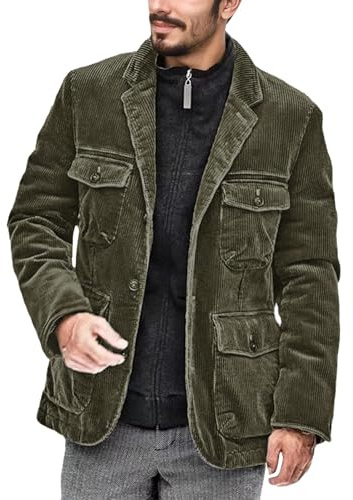 Celanisai Giacca cargo in velluto a coste da uomo, a maniche lunghe, vestibilità normale, giacca invernale con cerniere, da uomo, moderna, per il tempo libero, autunno, primavera, bomber jack, giacca