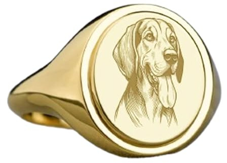925 sterlingsilver Bluetick Coonhound | Guldpläterad ring | oval form 15 x 13 mm sigillringar | remstorlek US 5–12,5 avelaibal | LKDR_0442