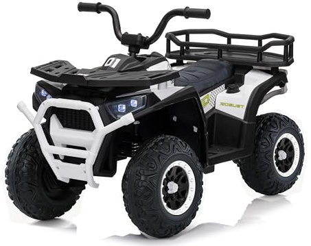 ATAA Quad Infantil eléctrico 24V con 4 Motores, batería Recargable, Luces LED, música Bluetooth, Asiento Acolchado y Ruedas EVA antipinchazos – T-Force Blanco