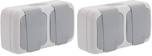 Étanche Double Prise 2P+T gris (Lot de 2)