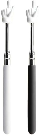 YIPFEN 2 PCS Puntero Extensible de Acero Inoxidable, Puntero Telescópico para Profesores, Varilla Retráctil con Diseño de Dedo para Interacción en el Aula (Negro y Blanco)