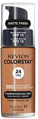 Revlon Colorstay Liquid Foundation Makeup Combination/Oily Skin SPF 15, Longwear Medium-Full Coverage With Matte Finish, Rich Ginger (380), 30 Ml