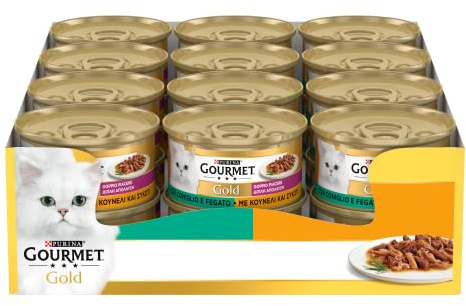 Purina Gourmet Gold Doppio Piacere Umido Gatti con Coniglio e Fegato, 24 Lattine da 85g