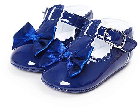 LACOFIA Baby krypskor flickor halkfria rosett, prinsesskor, marinblå, 6-12 Monate